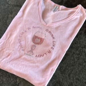 Light pink V-Neck Short Sleeve T-Shirt XXL Breast cancer awareness